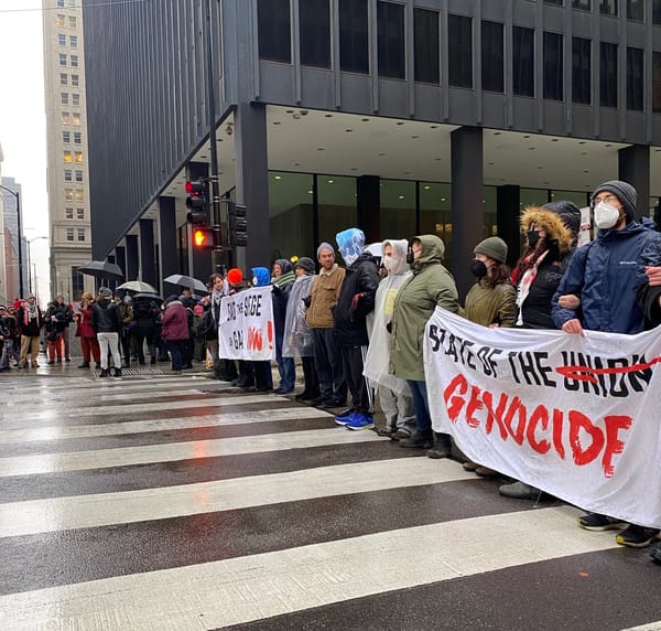 Dozens of activists shut down a major intersection in Chicago in solidarity with Palestine.