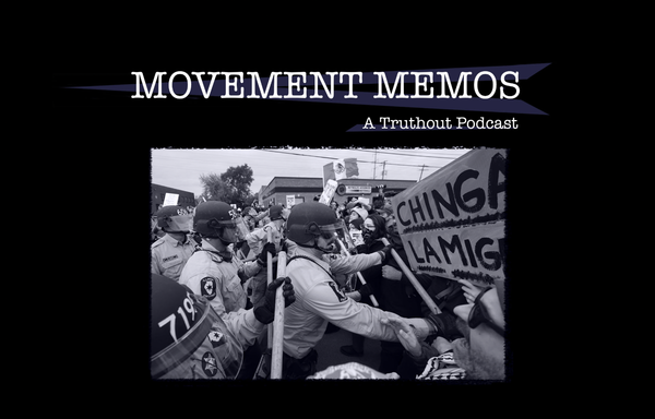 An image of police with batons pressing into protesters under the Movement Memos logo.