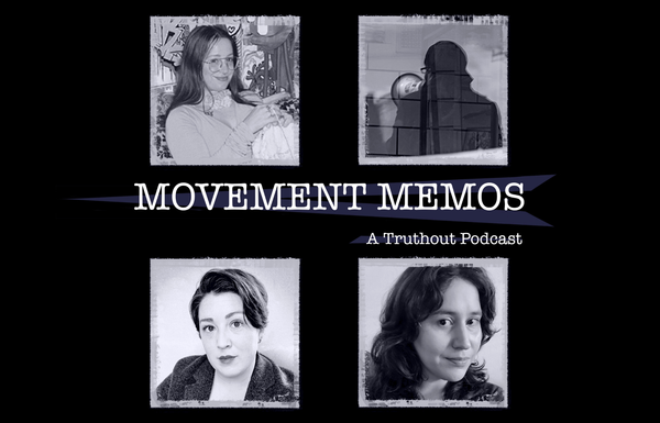 Photos of Kelly Hayes, Katie Clark, Mariame Kaba and Alison Macrina beneath the Movement Memos podcast logo.